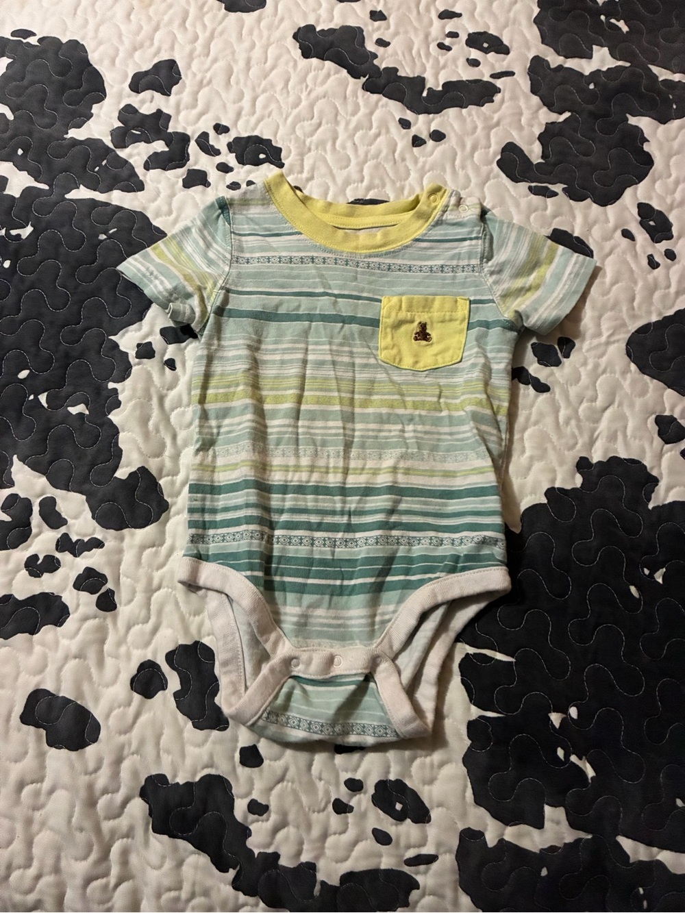 GAP Striped Green and Yellow Pocket Baby Bodysuit